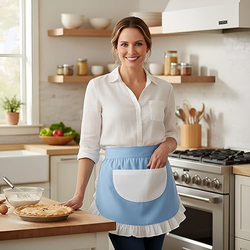 Miniatura 6 de CRB Fashion - Delantal a la cintura para cocinar, para restaurantes grandes y pequeños, 100 % de algodón, delantales sin pechera con bolsillos para