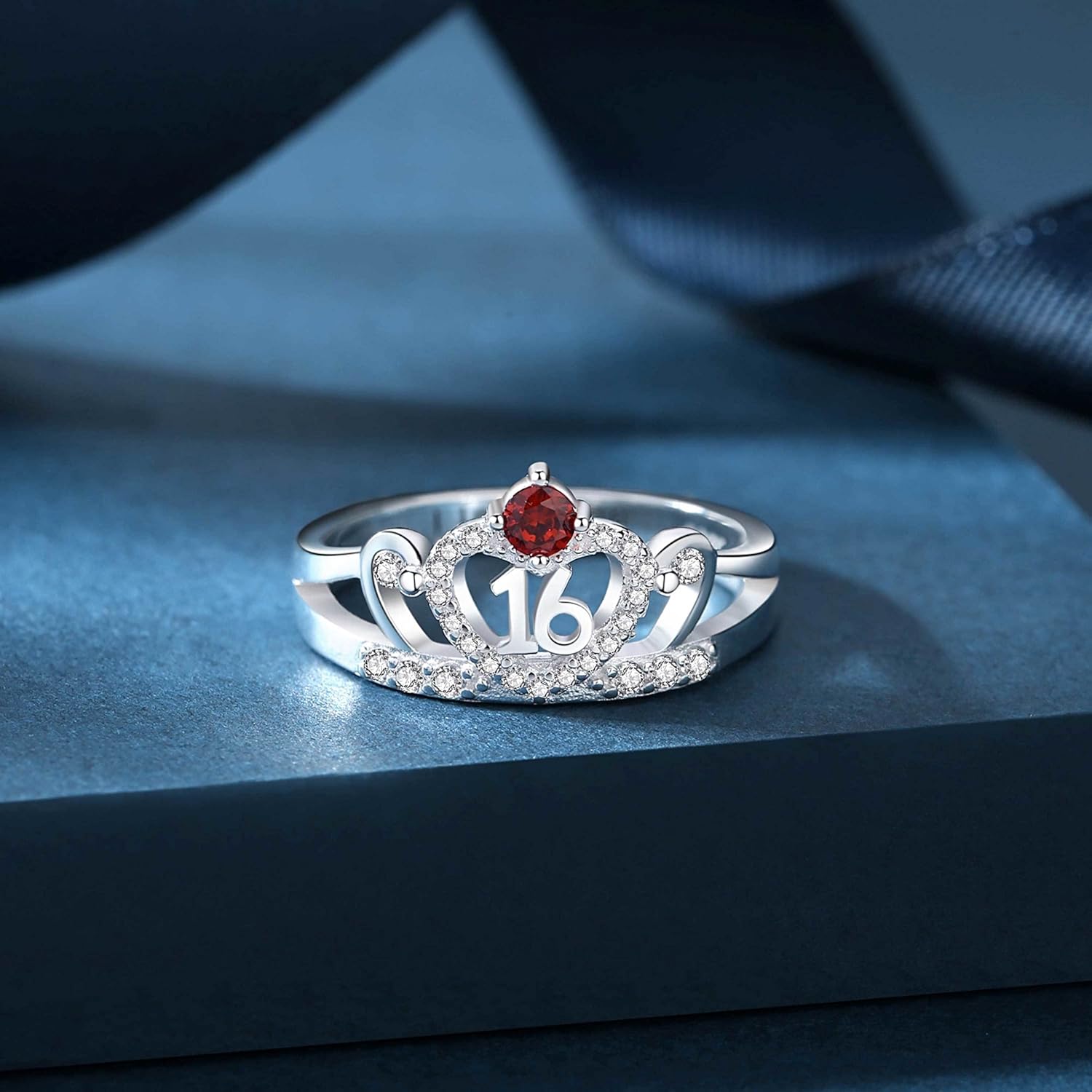 EBAT Sweet 16 Gifts for Girls Sixteen Daughter Ring 16th Birthday Decorations Jewelry Ideas Birthstone Rings Teen Teens Personalized Gift Women Engraved Custom Name Sterling Silver