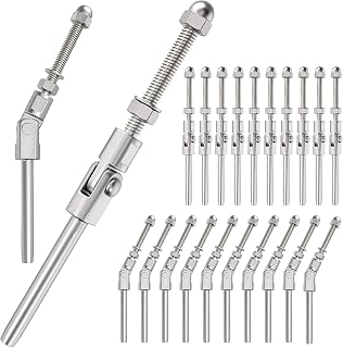 BAY Direct 20Pcs T316 Stainless Steel 180 Degree Adjustable Angle Swage Threaded Stud Tension End, 1/8" Cable Railing Kits Marine Grade Hardware for Wood Post (Free Drill Bit Included)