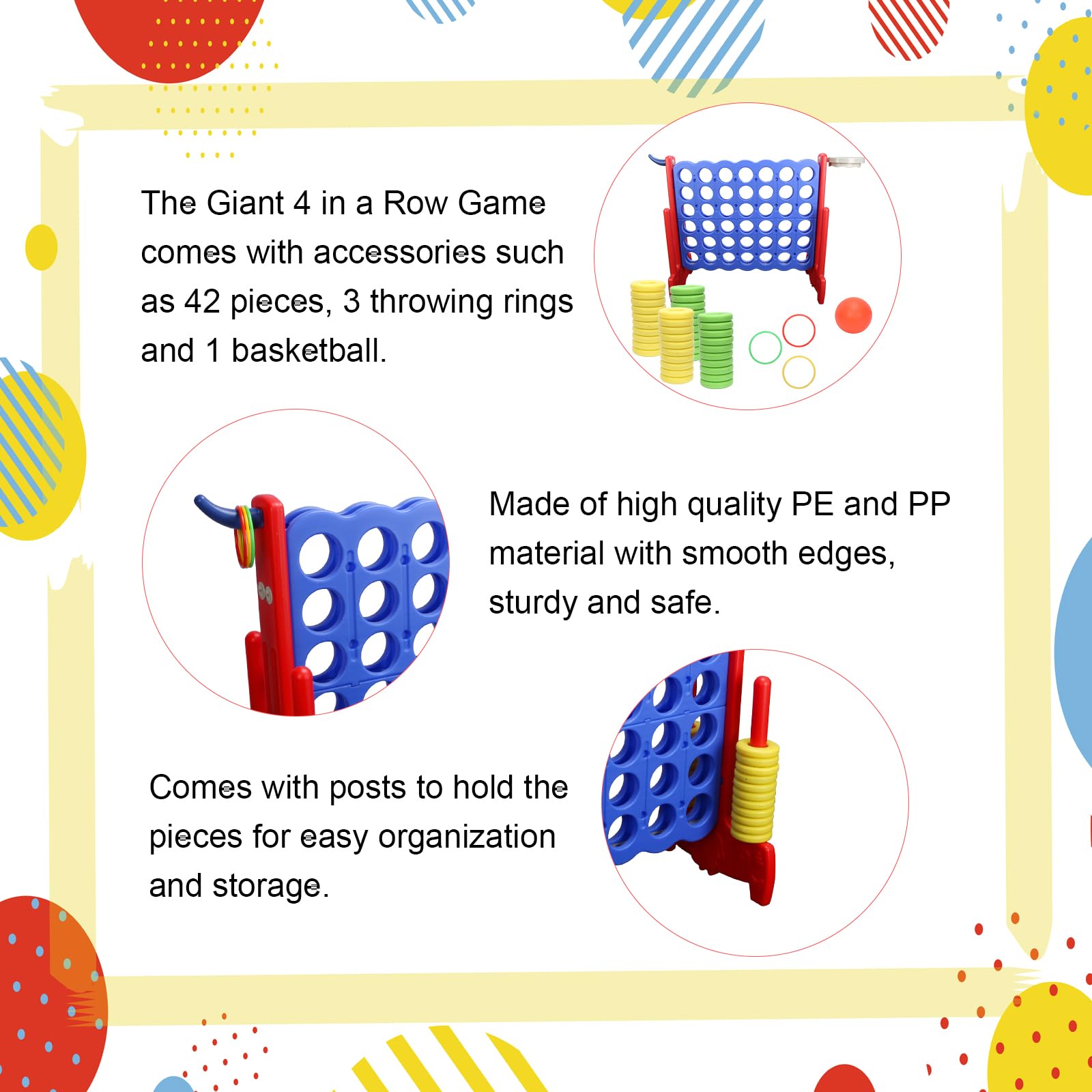 Riesiges Vier gewinnt Spiel mit Tragetasche für Familien Partyspiele | 3-in-1-Jumbo-Spiel 4-to-Score für drinnen/draußen mit Schnellverschluss-Schieber Lawn Connect Spiel für Kinder & Erwachsene