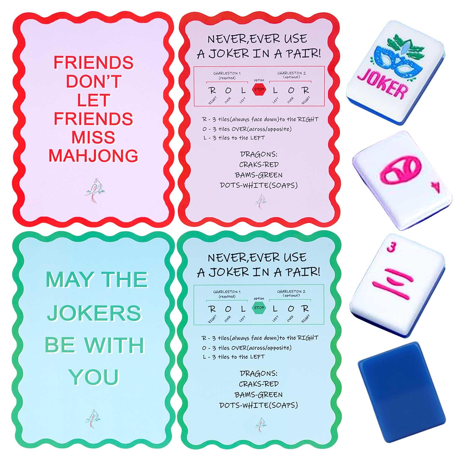Adkoat® 4PCS Mahjong Shuffler Cards for Tiles Mixing & Shuffling - Portable Mah Jongg Accessories and Gifts for Party Supplies - Waterproof Rules Printed for Mah-jongg Beginners & Lovers