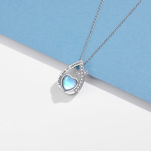 Miniatura 4 de HUKKUN Collar de urna de piedra lunar de corazón, cruzinfinito para cenizas para mujer, plata de ley, delicada, joyería de cremación, regalo