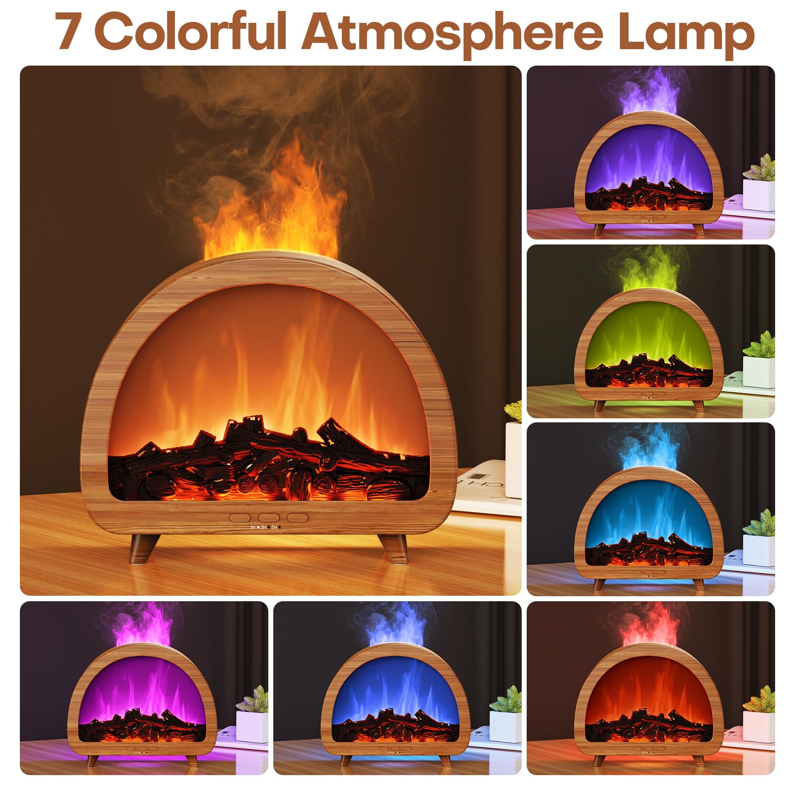 Diffuserlove Diffuseur d'huiles essentielles pour cheminée - Diffuseur de parfum d'aromathérapie à flamme - Machine à huile de diffuseur de brume froide - Diffuseur d'air avec feu factice coloré