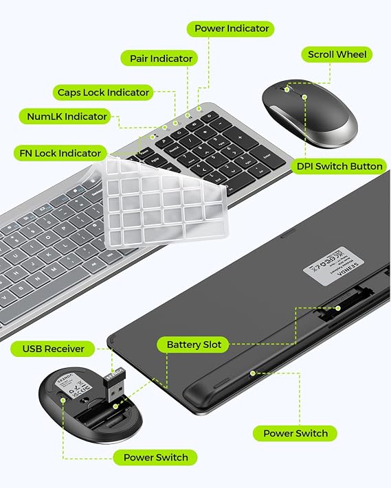 seenda Wireless Keyboard and Mouse Combo, Slim Full-Size Design