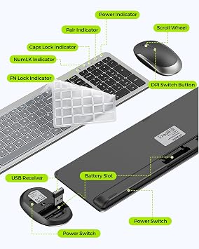 seenda Wireless Keyboard and Mouse Combo, Slim Full-Size Design