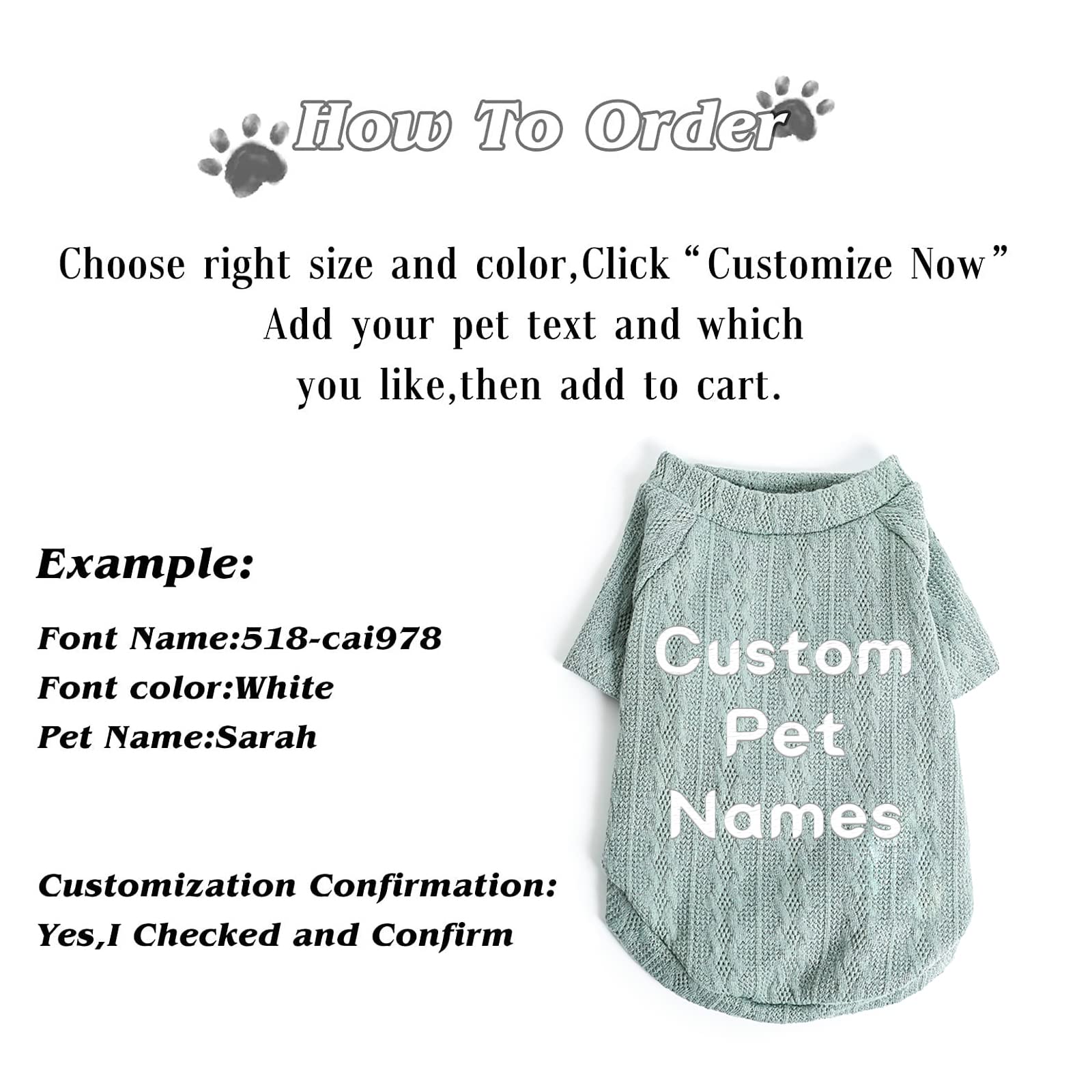Pet Dog Knitted Sweater Personalized Customized Text Dog Kitty Knitted Sweater Pet Apparel Suitable for Small and Medium Dogs (Green)