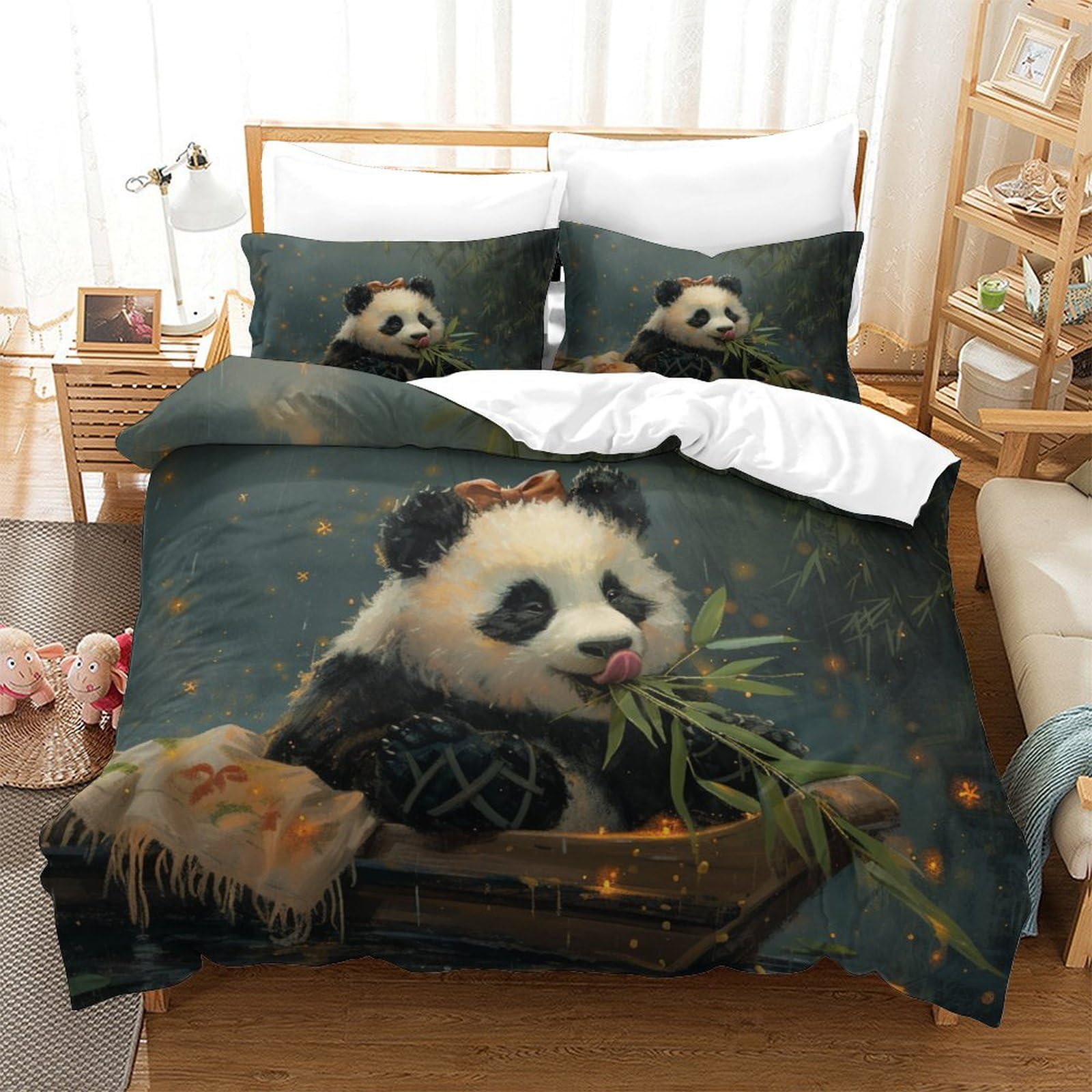 Housses de couettes Panda 3D 3 pièces microfibre douce lit 260x220 cm