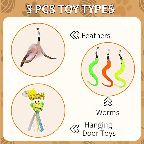 Miniatura 6 de Walfront Juego de juguetes para gatos para jugar en interiores, 17 piezas, varita interactiva de plumas, divertido y atractivo tiempo de juego para