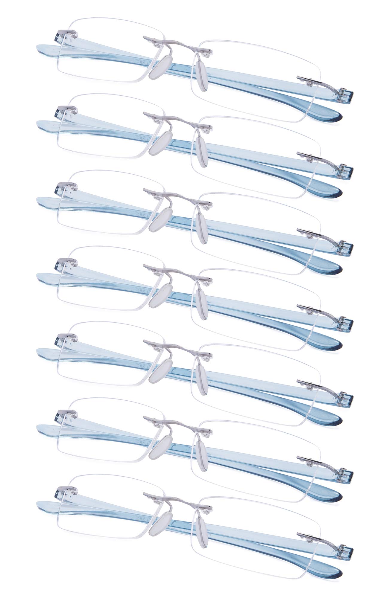 7-Pack Rimless Reading Glasses with Small Lenes (BlueArm,+3.00)