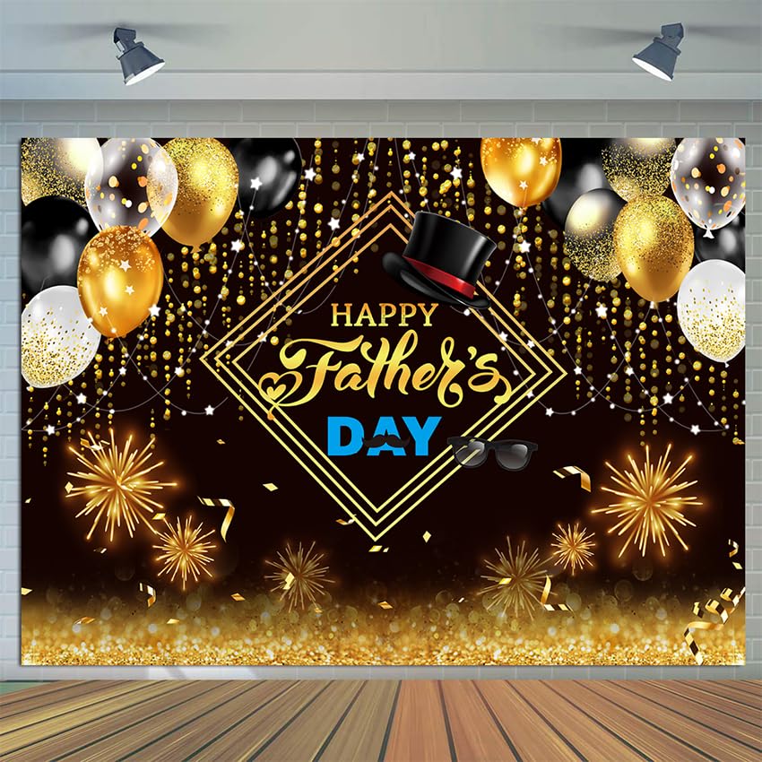 CYLYH 7x5ft Happy Father's Day Backdrop Gold and Black Balloons Thanks Dad Theme Party Decorations Love Dad Family Party Supplies Banner Father's Day