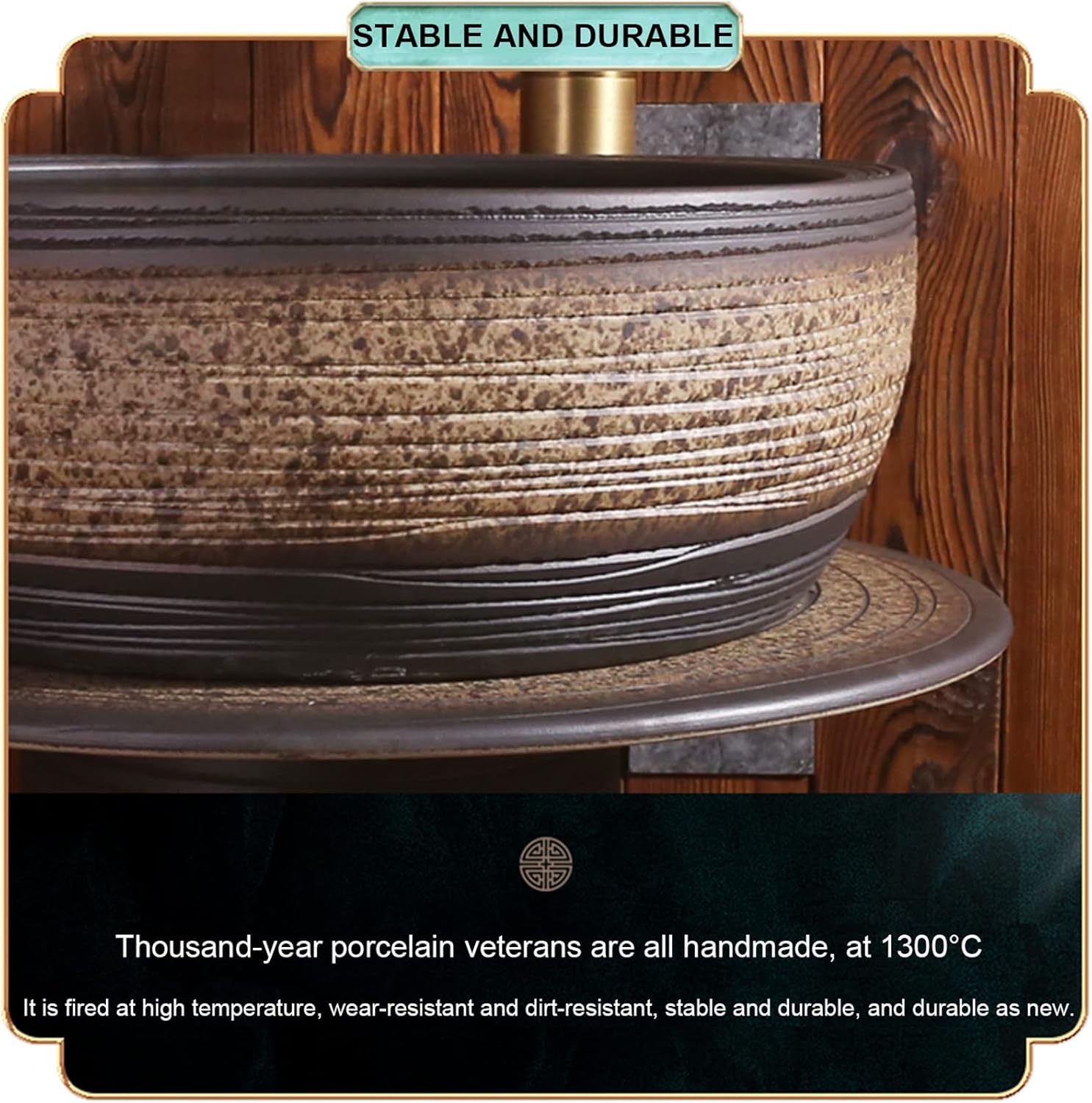 Pedestal Sink Handcrafted Ceramic wash Basin Pedestal washbasin, Kaolin Clay Pedestal Sink Round Freestanding Sink for Indoor and Outdoor,I,Without Mirror