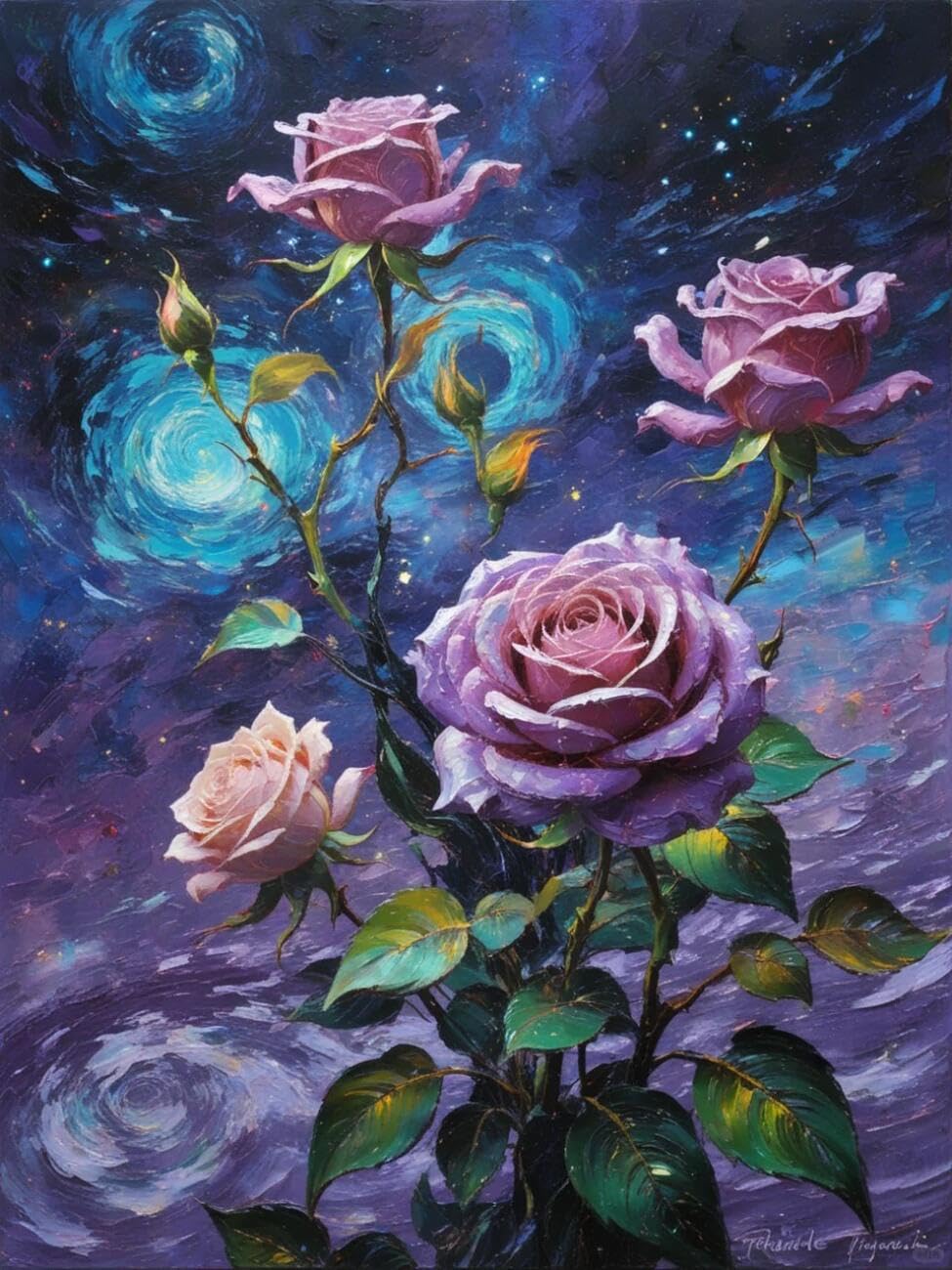 Henypt Stamped Cross Stitch Kits Fantasy Rose Flowers DIY Needlepoint Set for Beginners The Elderly with Accessories Living Room/Bedroom Wall Hangings 14CT 40x50cm