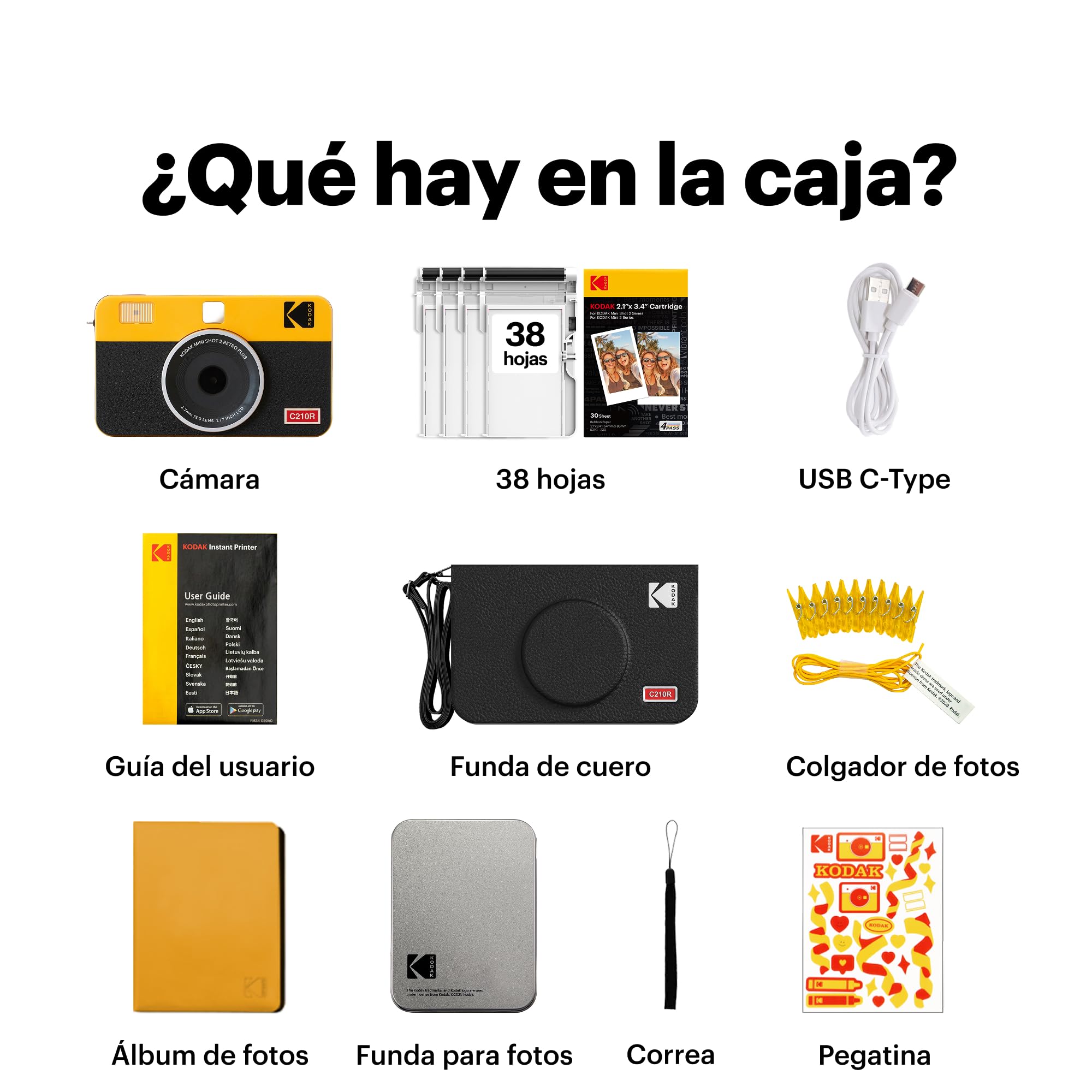 KODAK Mini Shot 2 Retro Cámara Digital Instantánea & Impresora Fotográfica 2-en-1 5,3 x 8,6 cm, 38 Hojas, Cámara Portátil con Impresión, Impresora Bluetooth iOS & Android, Sublimación 4PASS, Blanca