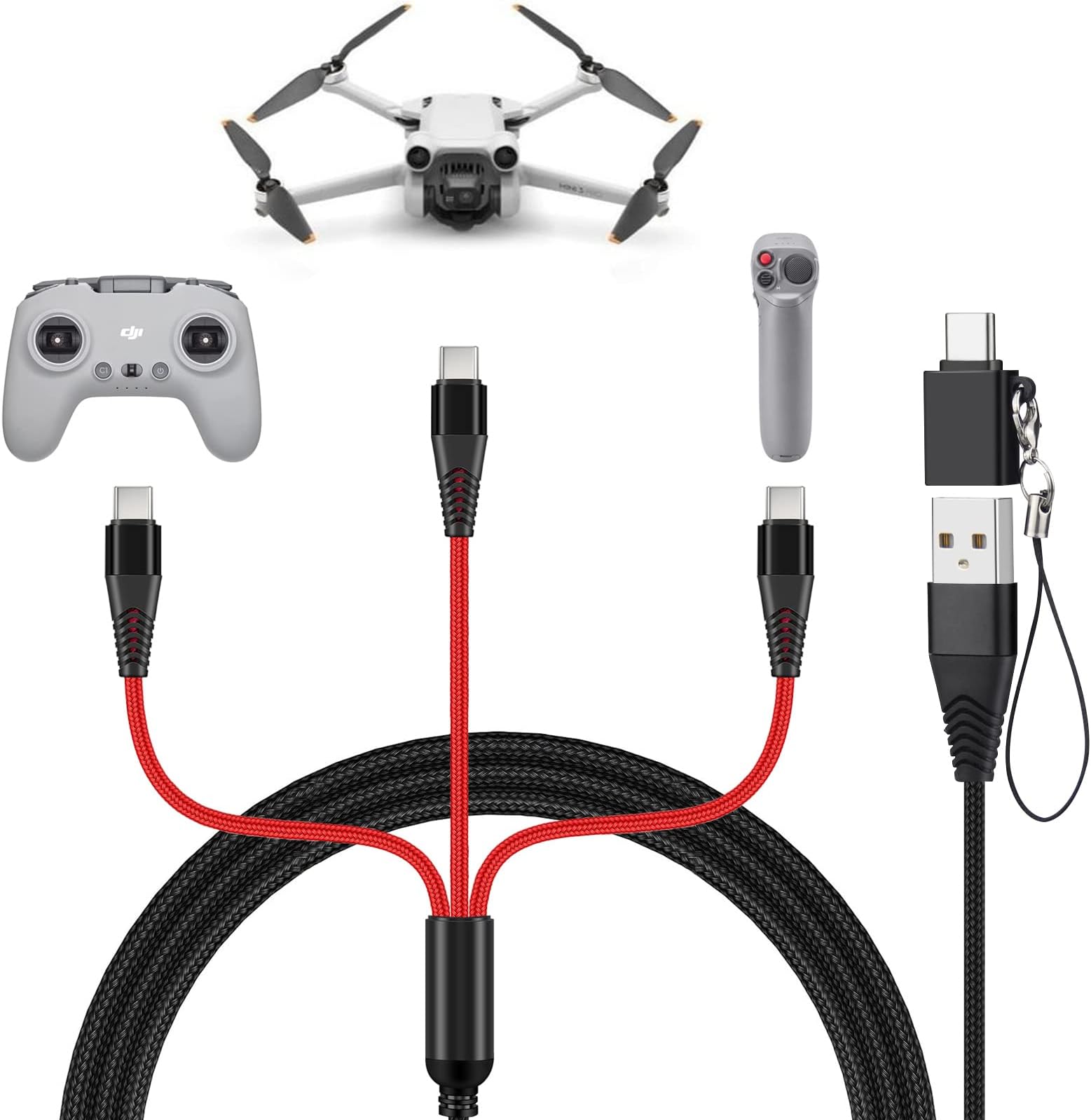 Charger for DJI Mini 4 Pro, Mini 3 Pro, Mavic 3, Air 2S, Avata Drone, 3-in-1 3A Fast Charging Cable USB C Cord with Adapter for DJI FPV Remote Controller Motion Controller Battery Accessories, 4ft