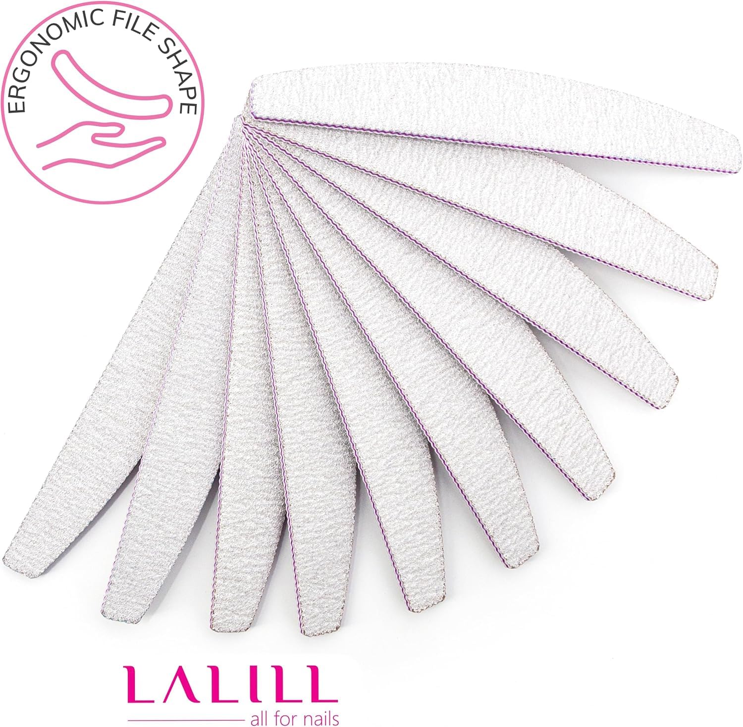 LALILL Pilnik do paznokci 100/180 ziarnistość 10 szt. – pilniki do paznokci żelowych – modelowanie paznokci hybrydowych, akrylowych i naturalnych – Zebra pilnik do manicure, bufer, profesjonalny i dla