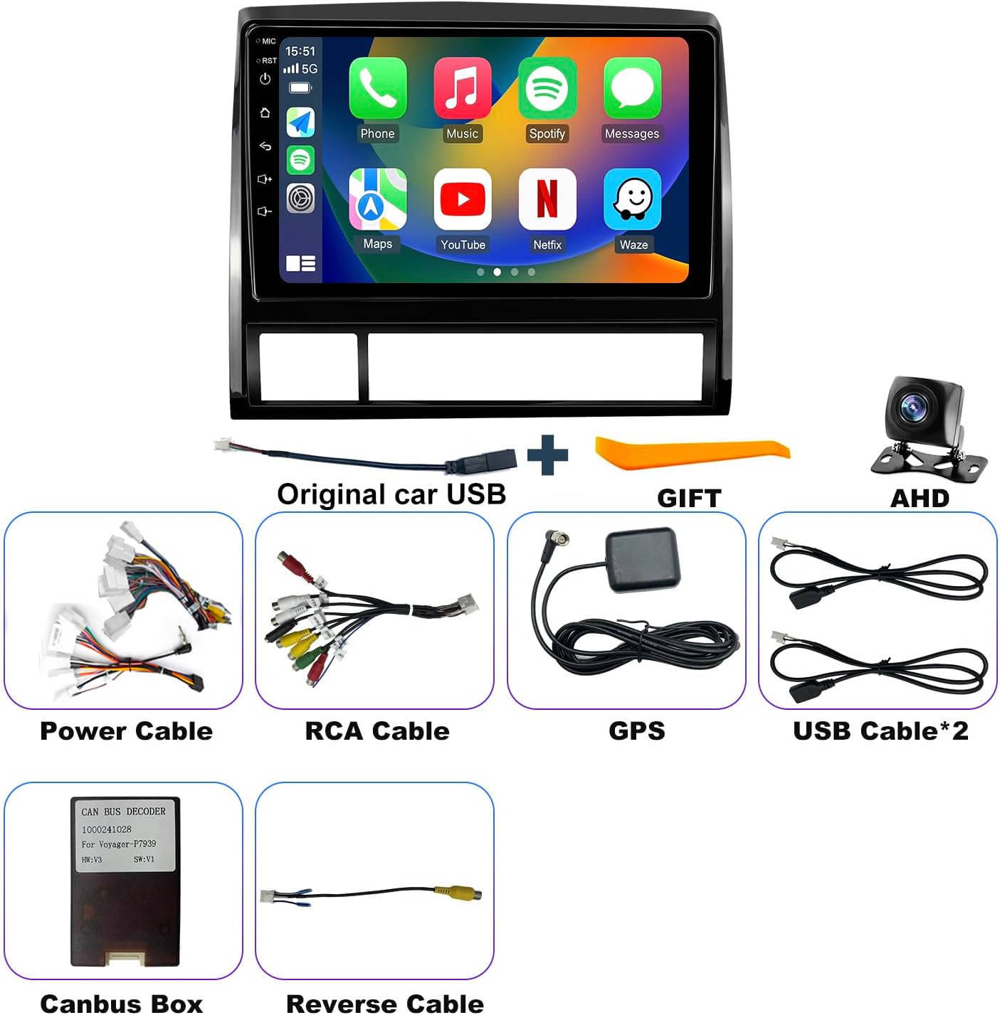 5GWifi 64G Upgrade Android Car Radio For Toyota Tacoma 2005-2015, Car Audio 9inch Touch Screen Replacement Head Unit, Wireless Carplay Screen Android Auto GPS Navigation DSP FM Bluetooth Backup Camera
