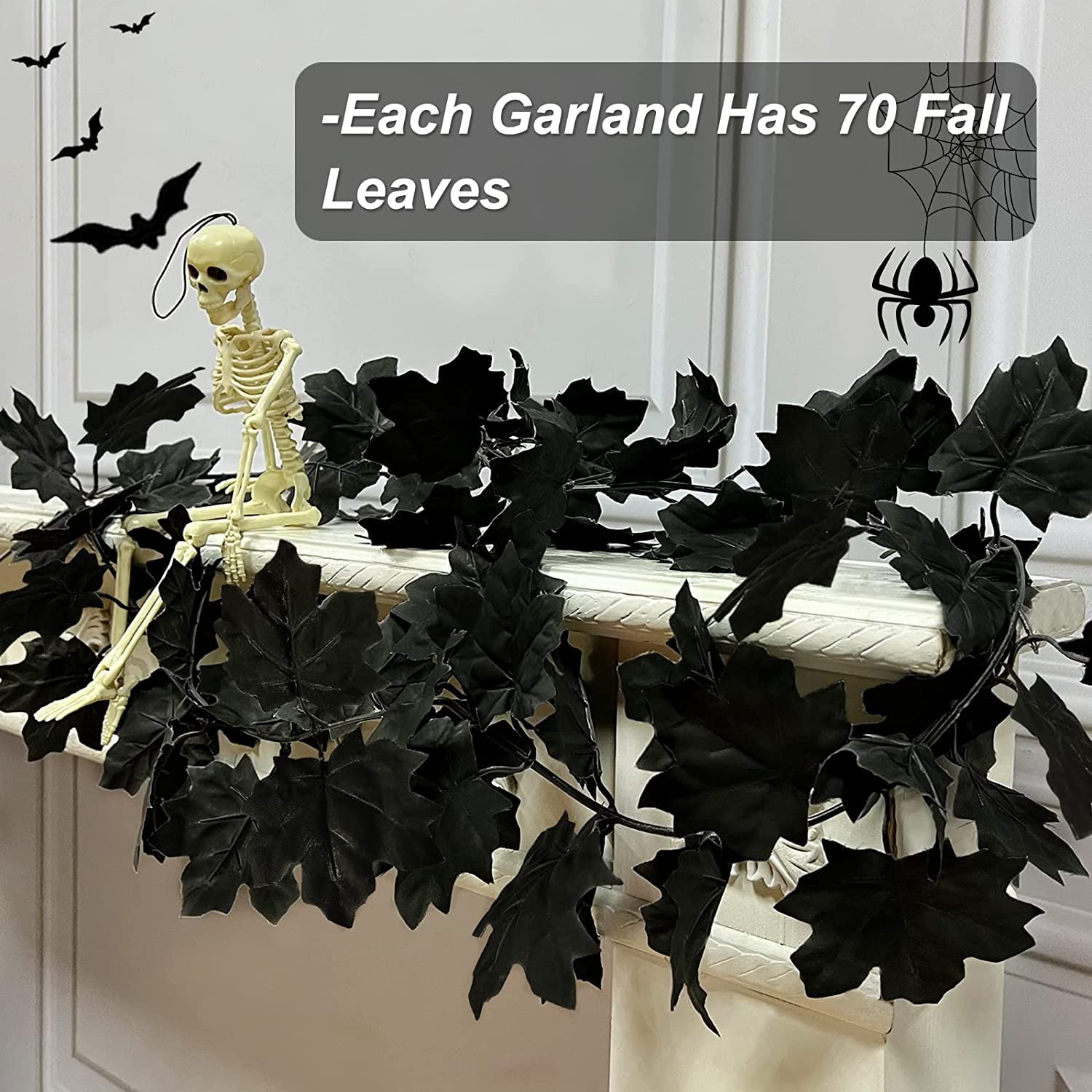 ZiStarlilife Guirlande Feuilles Automne Artificielles 175cm - Décoration Halloween Noir Orange Pour Intérieur Extérieur