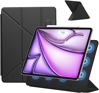 iPad Air 13インチ ケース M2/M3 (2024/2025) iPad Pro 12.9インチ ケース 第6/5/4世代(2022/2021/2020）通用 横置＆縦置 角度調整可能 三角形スタンド 強力マグネット吸着 Pencil対応 極薄 軽量 オートスリープ/ウェイク対応 (ブラック)