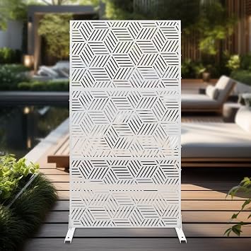 Metal Privacy Fence Screen 72" H36 "W Outdoor Privacy Screen, Freestanding Decorative Patio Privacy Screen Outdoor Privacy Panels for Balcony Patio Lawn Garden White