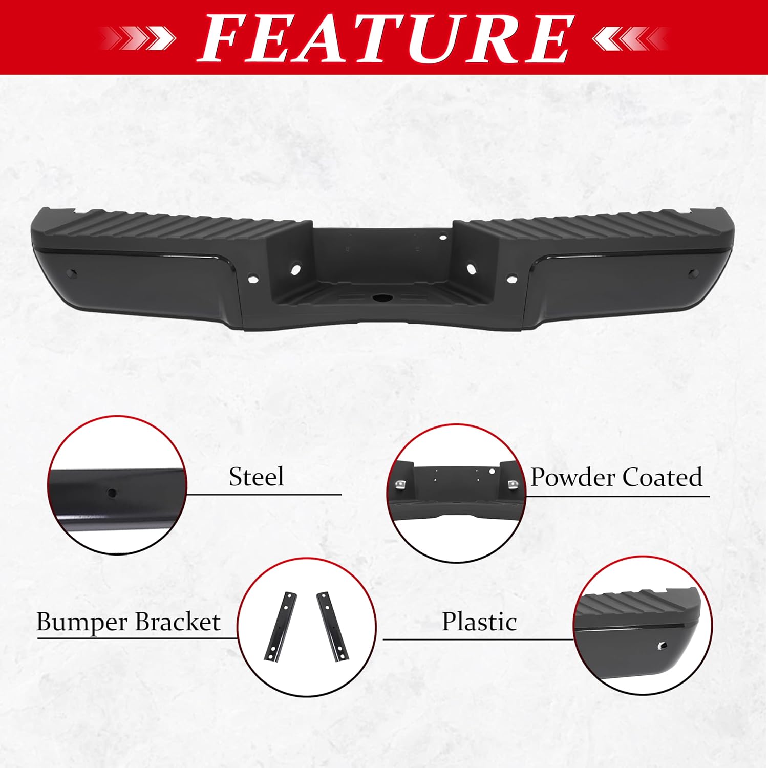 HECASA Rear Step Bumper Compatible with 2008-2016 Ford F250 F350 F450 F550 Super Duty w/Object Sensor Holes & License Plate w/Bumper Bracket 9C3Z17906CPTM-PFM, FO1103175, FO1103151 Replacement Only