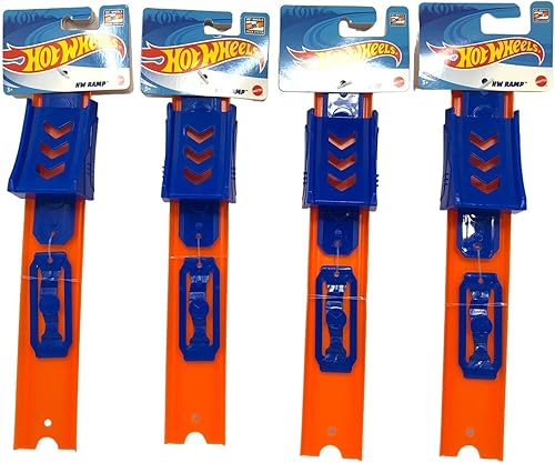Hot Wheels Rampa Track Builder Parts Lote de 4 rectas de 10 pulgadas de largo + 4 conectores