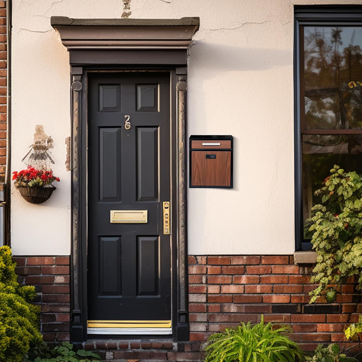 Combination Lock Mailbox, Wood Vintage Metal Mailboxes for Outside, Security Drop Box with Lock, Heavy Duty Thickened Large Capacity Mounted Mailbox