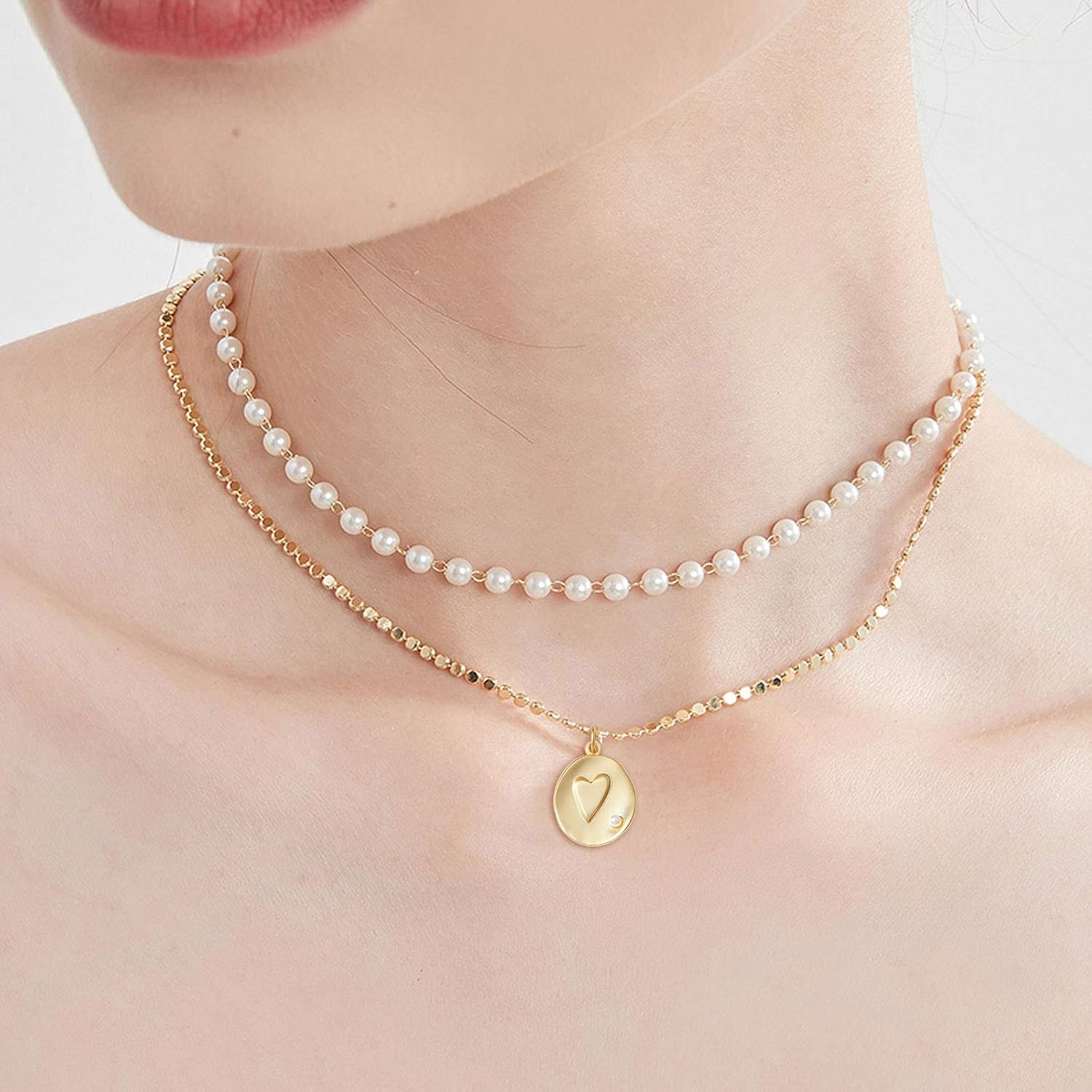 Airssory 5 Pcs Matte Gold Charms Pendants with Acrylic Pearl Beads Oval with Heart Shape Brass with Real Gold Plated for DIY Jewelry Making Craft - 27~29mm