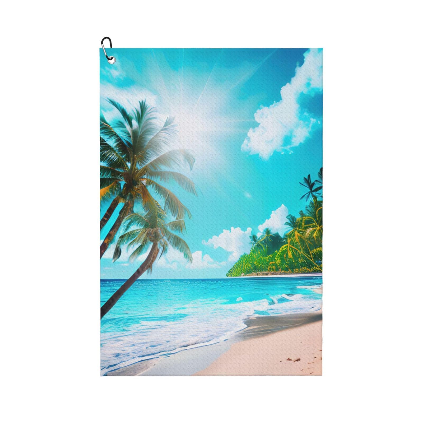 aacxzff Quick-Drying Microfiber Tropical Ocean Beach Theme Print Golf Towel with Integrated Carabiner Clip for Unisex 16x24in