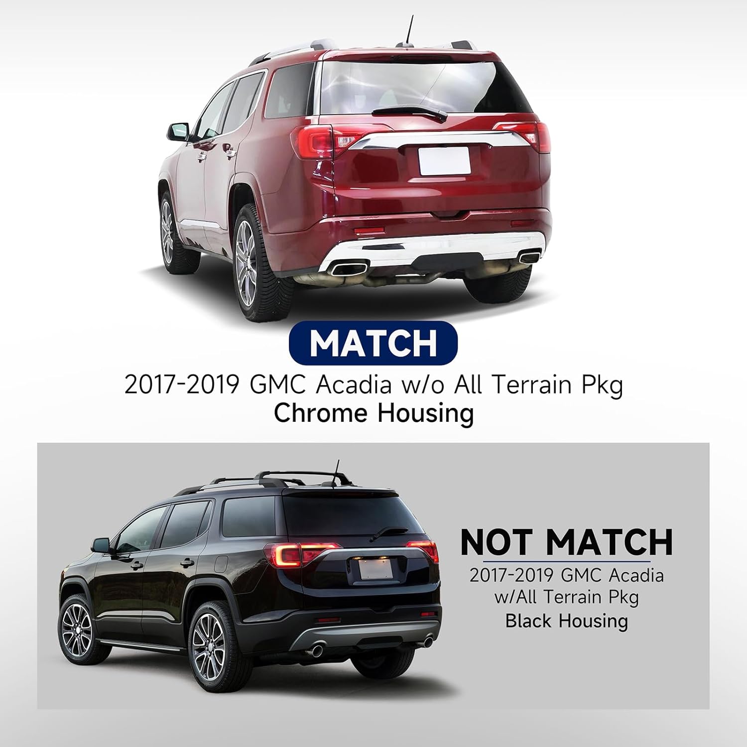 Tail Light Assembly Compatible with 2017 2018 2019 GMC Acadia W/O All Terrain Pkg, Chrome Housing LED Taillights Left Driver Side Replace OEM GM2804126 84709444