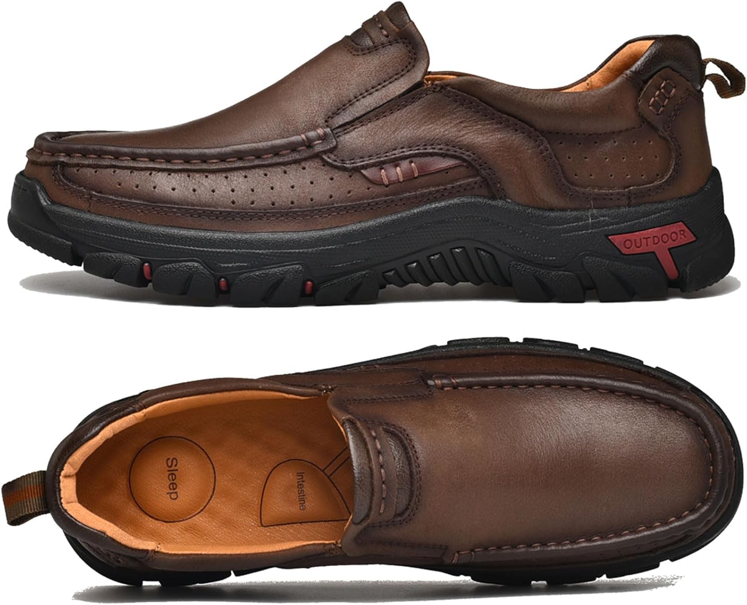 Venshine Mens Walking Shoes Leather Lightweight Breathable Casual Slip On Loafers - Image 4