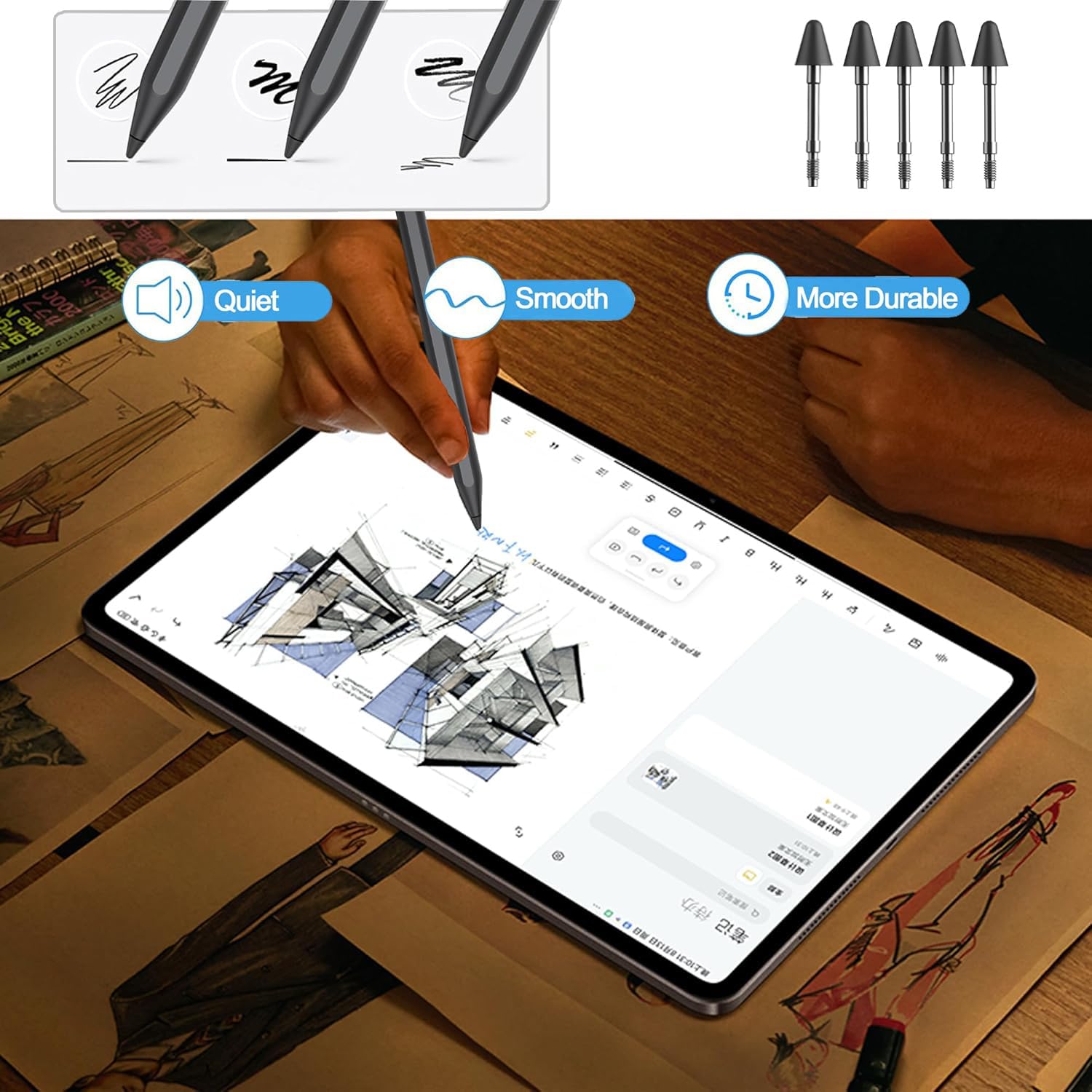 Punte di Ricambio Originali per Lenovo Tab Pen Plus/Pro 5 Pezzi Nero
