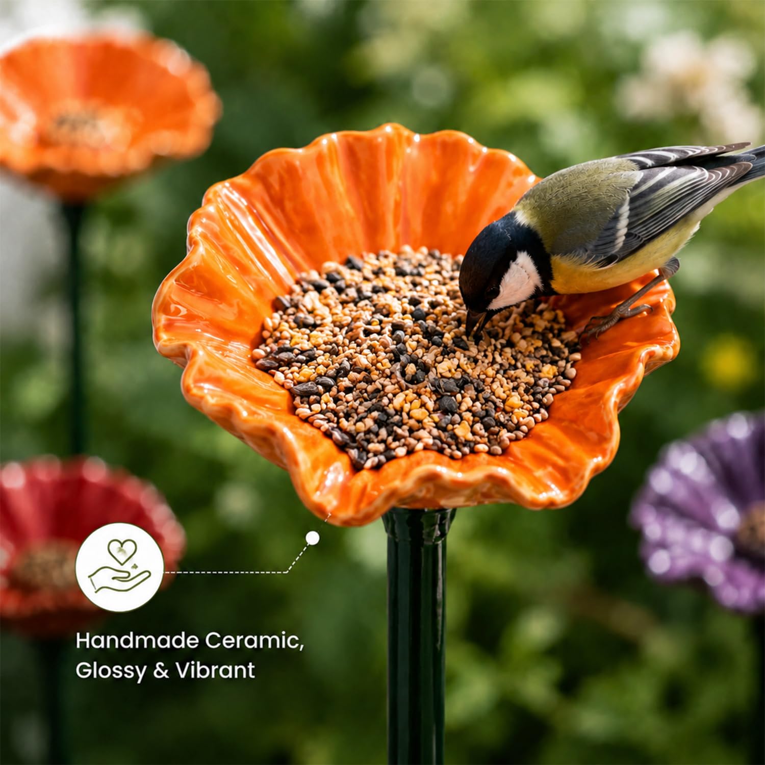 Vasca per Uccelli, Stazione di irrigazione for api in Ceramica for Giardino, mangiatoia for Fiori Fatta a Mano for, Farfalle e Colibrì(FSunPurple)