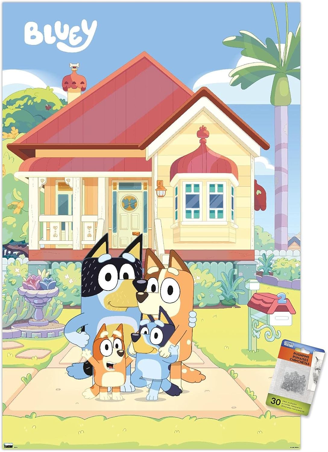 Trends International Bluey - Family Wall Poster, 22.375" x 34", Premium Poster & Push Pin Bundle