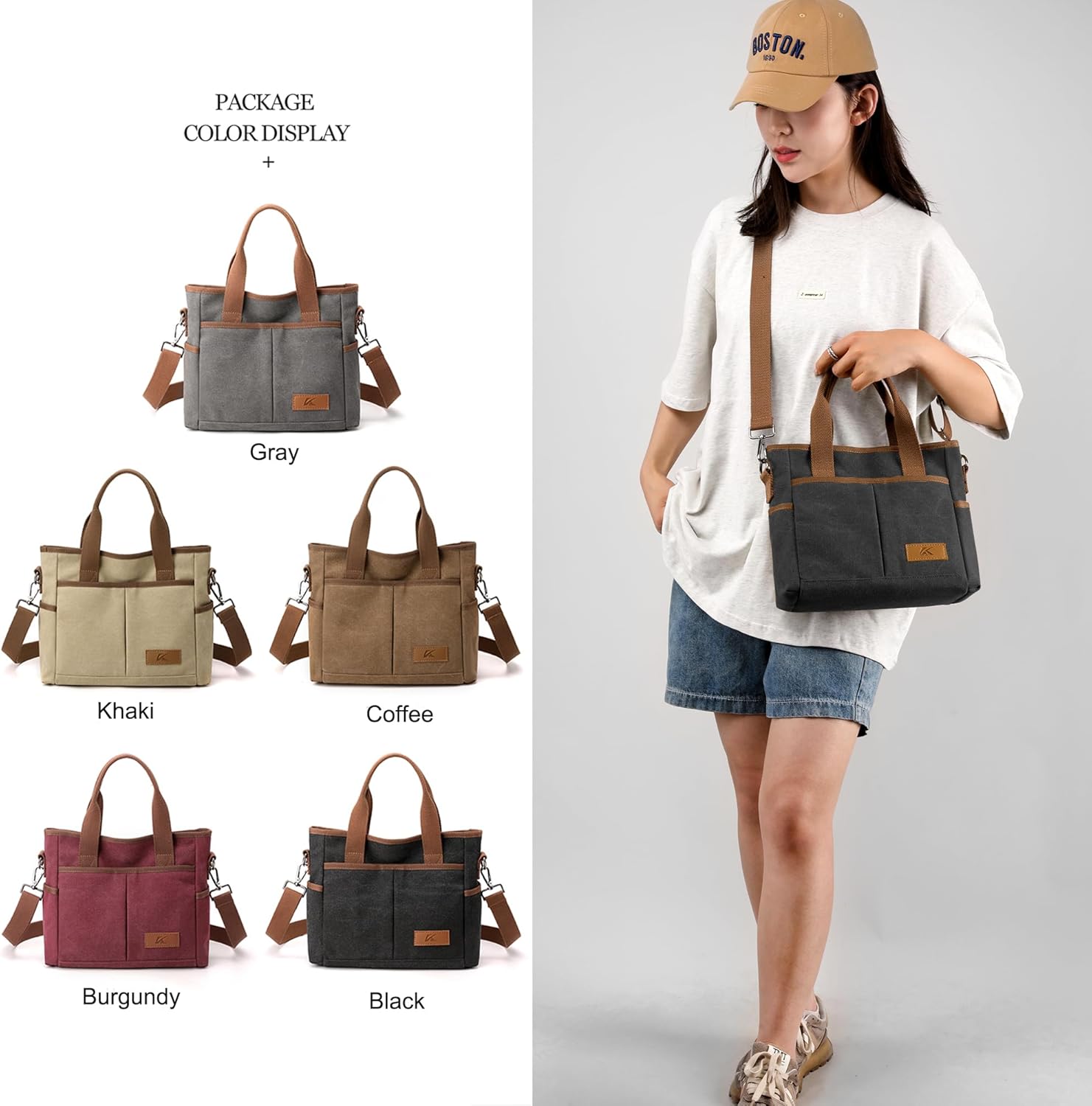 Crossbody Bags for Women Trendy Small Canvas Hobo Tote Top-handle Handbag Multi-pocket Casual Going Out Purse Satchel - Image 9
