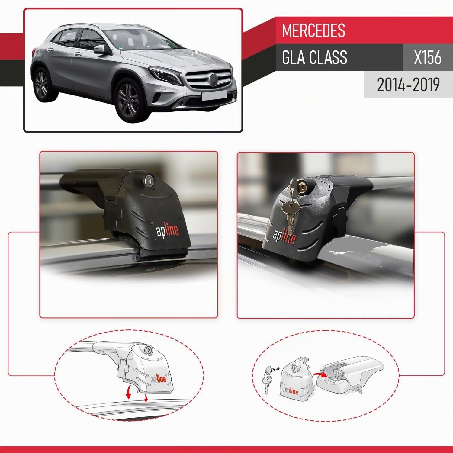 Compatible con Mercedes GLA Class (X156) 2014-2019 Modelo Ace-2 Barra de Techo Auto Portaequipajes Barras Transversales Gris Aluminio 2 Barras