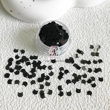 PrettyG 3D Cats Head Shape Holographic Glitter Sequins Ultrathin Glitter For Art Craft Nail Makeup Decoration Accessories Black