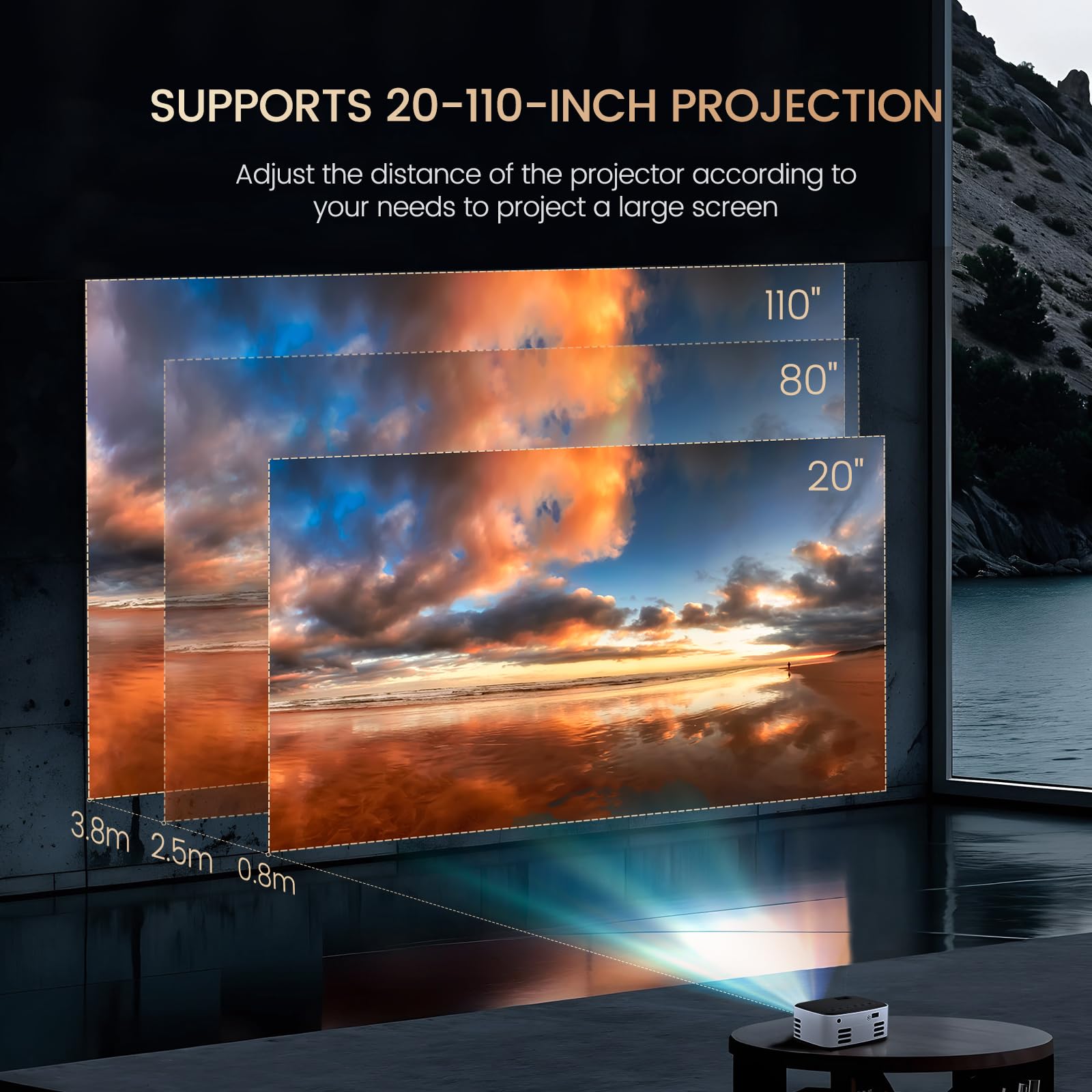 Beamer Native 1080P Full HD Projektor Offizielles mit Sprachsteuerung Tragbarer Mini Beamer Riesenbildprojektion Drahtlose Bildschirmspiegelung für Smartphone Tablet