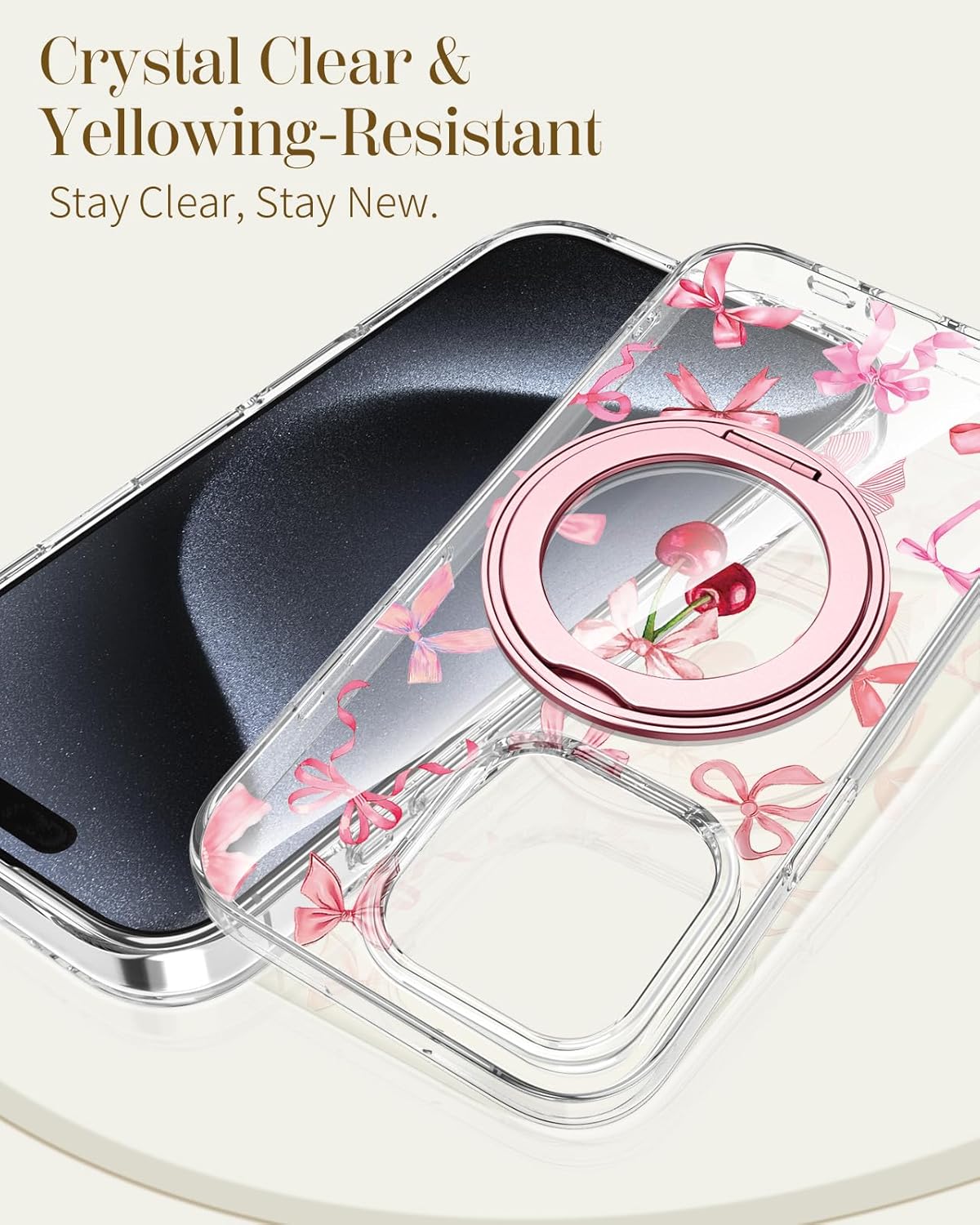 Loheckle for iPhone 15 Pro Max Case with Stand- Compatible with MagSafe Women Girls Cute Clear Girly Aesthetic Unique Design Soft TPU Magnetic Ring Phone Cover for Apple 15 Promax, Bow - Image 5