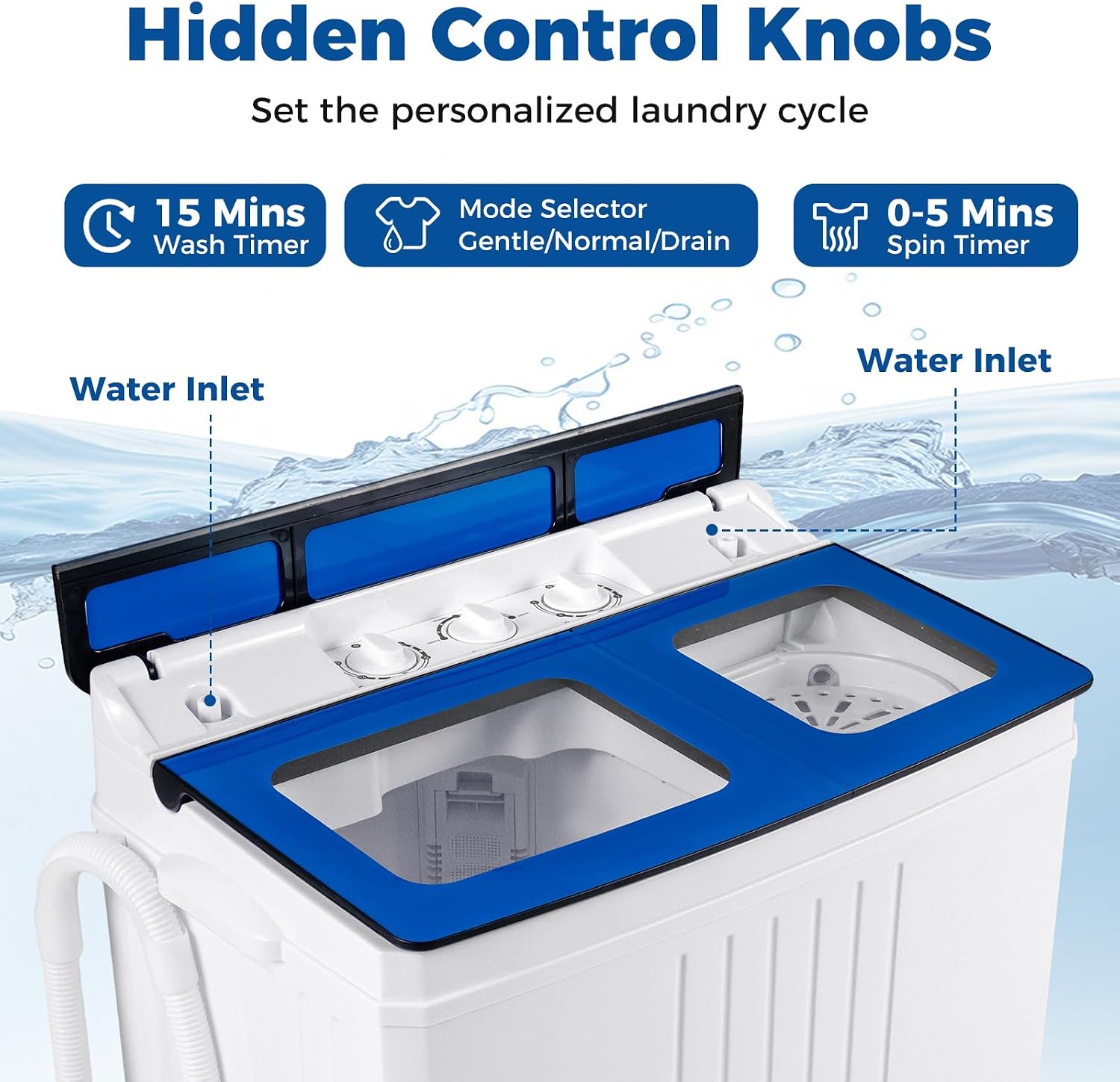 COSTWAY 20Lbs Portable Washing Machine with Built-in Drain Pump, Blue