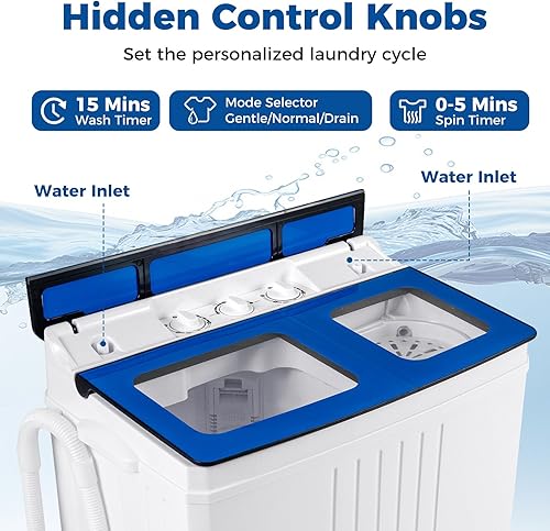 Miniatura 5 de Giantex Lavadora portátil, 20 libras, doble tina, mini lavadora compacta con bomba de drenaje, lavadora de 12 libras y giratorio de 8 libras para