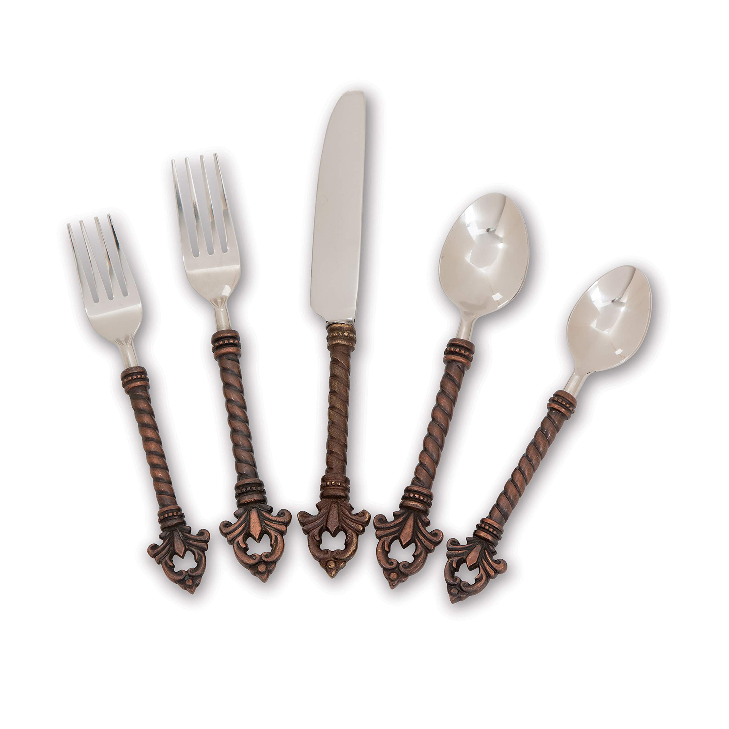 ( Incomplete) Stainless Steel and Brass Fleur De Lis 20-Piece Flatware Set