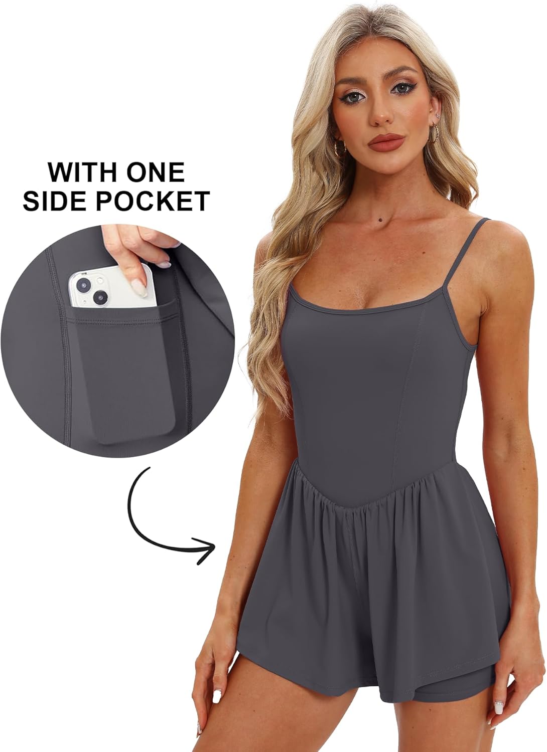 Beaully Women's Summer Sleeveless Athletic Rompers Spaghetti Strap Double Lined Shorts Jumpsuit One Piece Outfits - Image 3