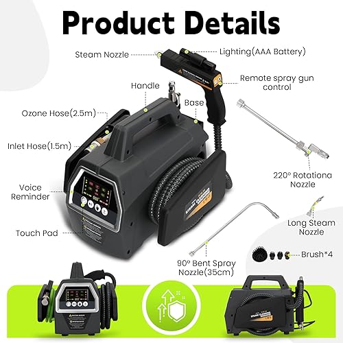 Miniatura 7 de Limpiador a vapor de alta presión de 2200 W, limpiador de vapor portátil de mano, 5 modos de limpieza, calentamiento rápido de 30 segundos, 120 V,