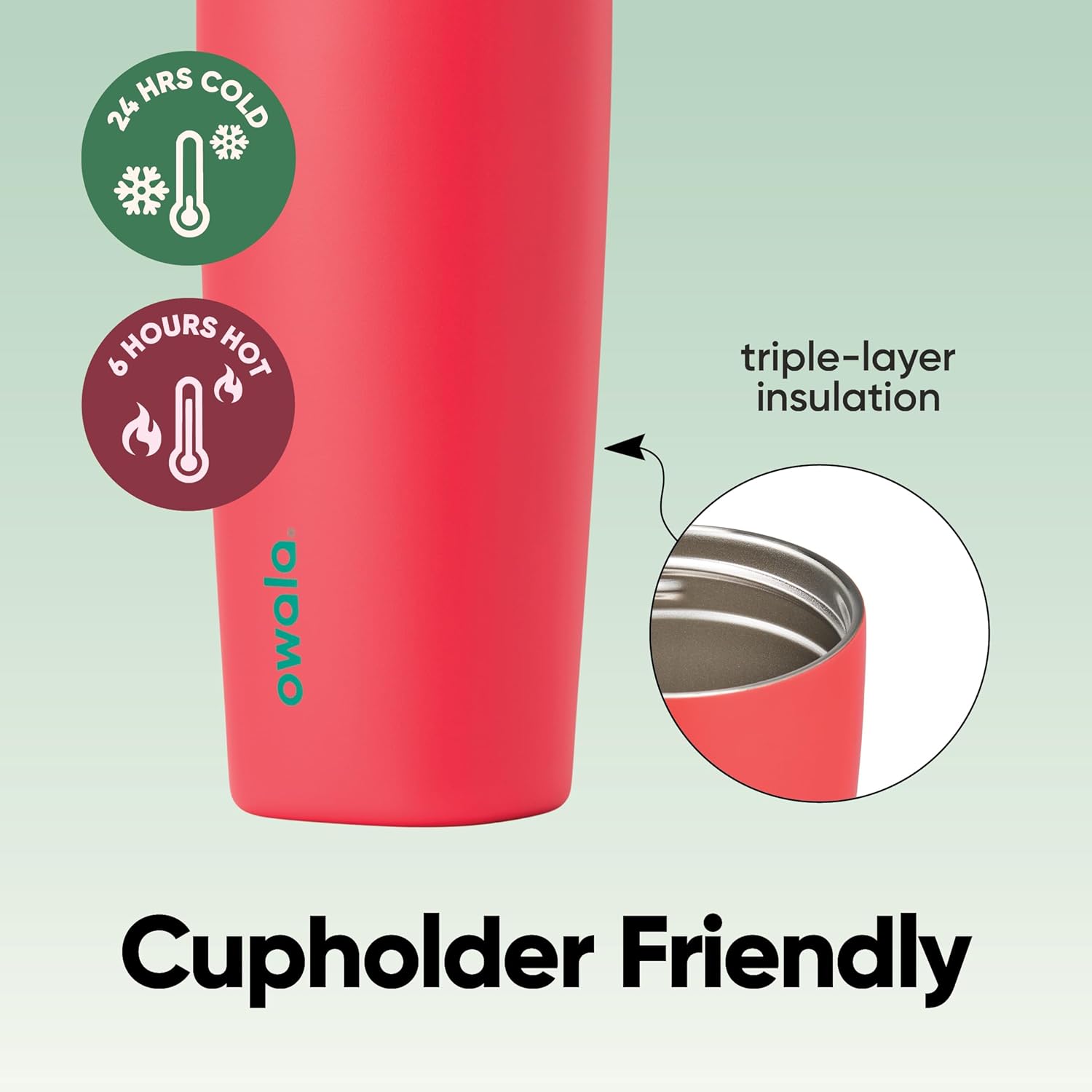 Owala SmoothSip Slider Insulated Stainless Steel Coffee Tumbler, Reusable Iced Coffee Cup, Hot Coffee Travel Mug, BPA Free 20 oz, Pink/Red (Strawberry Fields) - Image 3