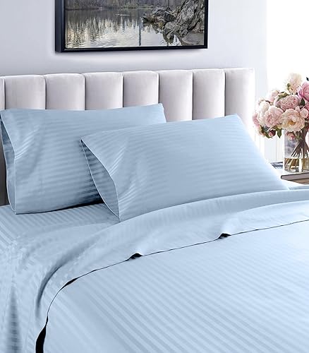 Miniatura 4 de London Collection - Juego de sábanas de 600 hilos resistentes a las arrugas, 100% algodón egipcio, 4 piezas (tamaño Queen, azul)