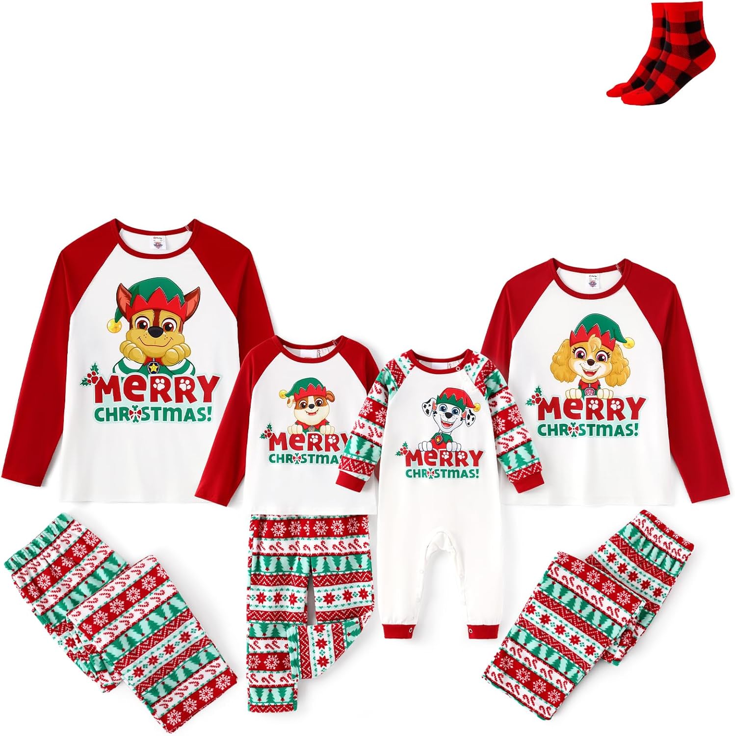 Paw Patrol Family Matching Christmas Pajamas Set for Holiday Mommy and Me Cartoon Print Cozy PJs for Kids & Adults