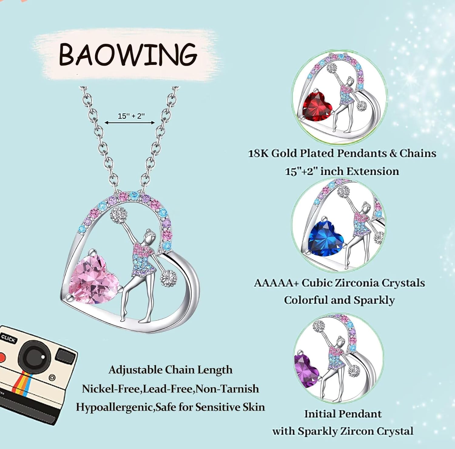 Birthstone Cheerleader Necklace Gifts for Girls Heart Rainbow Cheerleading Cheering Jewelry Pendant Sport Cheer Birthday Gifts for Kids Little Girl Daughter Granddaughter - Image 5