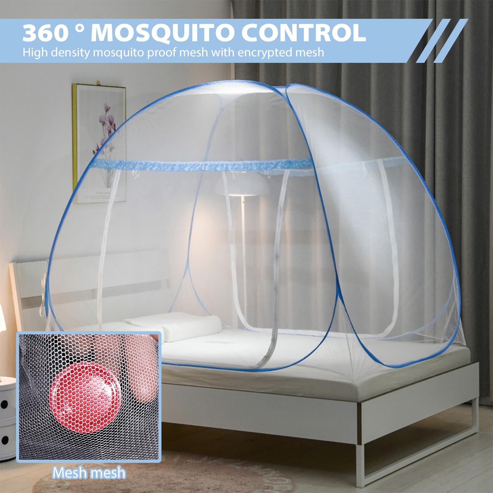 Zanzariera Da Letto Matrimoniale, 180 * 200cm Zanzariera Pop Up, Pieghevole Zanzariera Per Letto Con Doppia Porta Per Camera Da Letto Campeggio