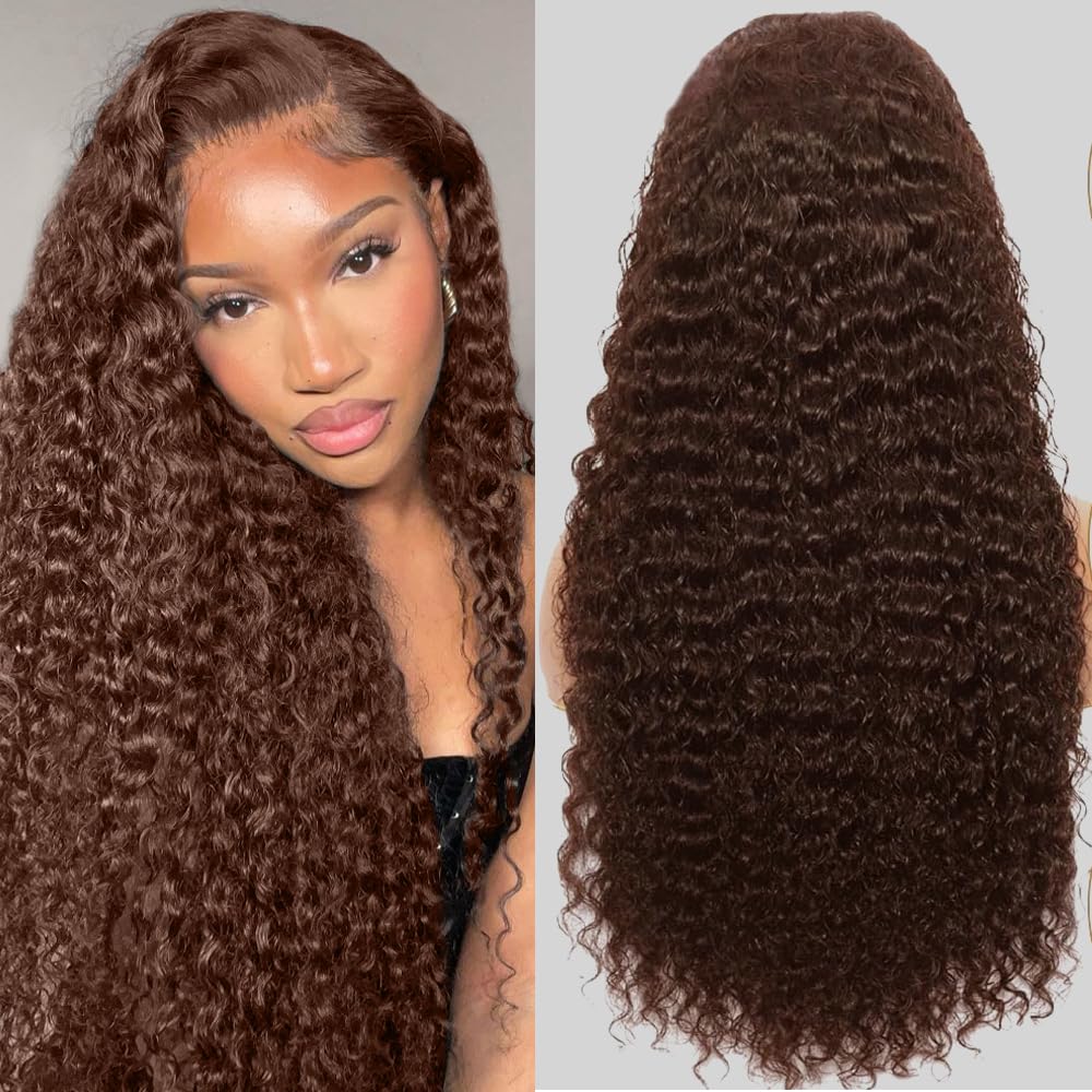 30Inch Chocolate Brown Human Hair Wig 200 Density 13x6 HD Deep Wave Lace Front Wigs Human Hair Colored Deep Curly Lace Frontal Wigs Glueless Wig Brown Wig Wigs for Women - Image 6
