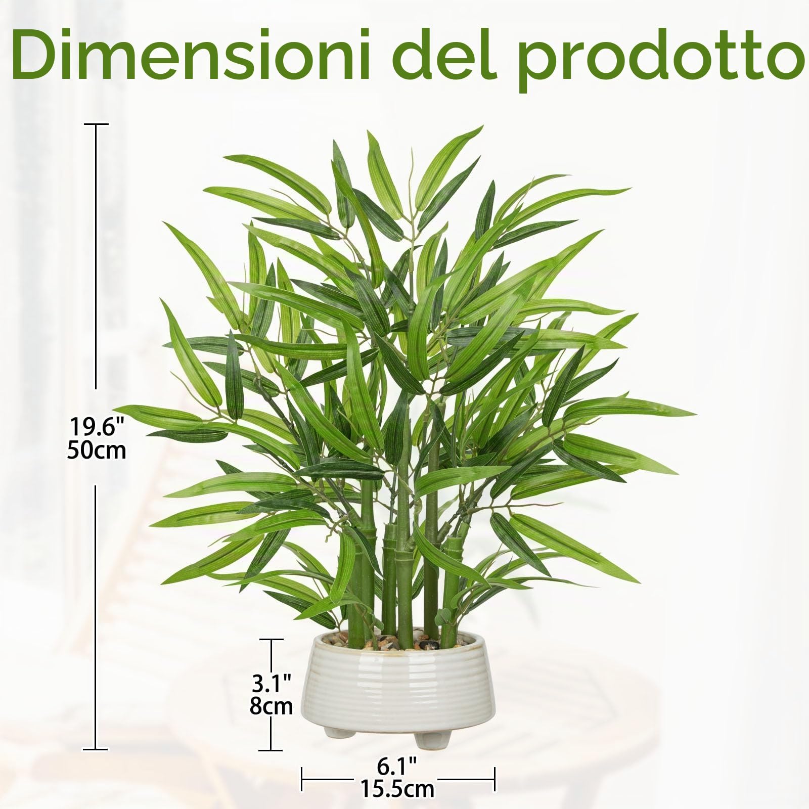 Pianta di bambù artificiale da 50 cm con vasi in ceramica bianca di lusso finto albero di bambù da interno piante da scrivania grandi piante in vaso finto per casa, ufficio, cucina, bagno